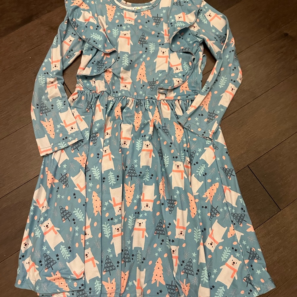 DotDot Smile Blue Bear Print Kids Dress